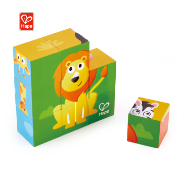 Hape Game Painting Building Block Magic Cube Custom Kids Wooden Puzzle For Zoo Animal